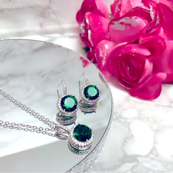 ◾️Sterling Silver Green Emerald Zircon Set - Picture 5 of 7